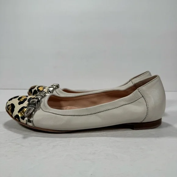 AGL Attilio Giusti Leombruni Cream Metallic Leopard Print Captoe Flats Size 9 - Picture 6 of 12